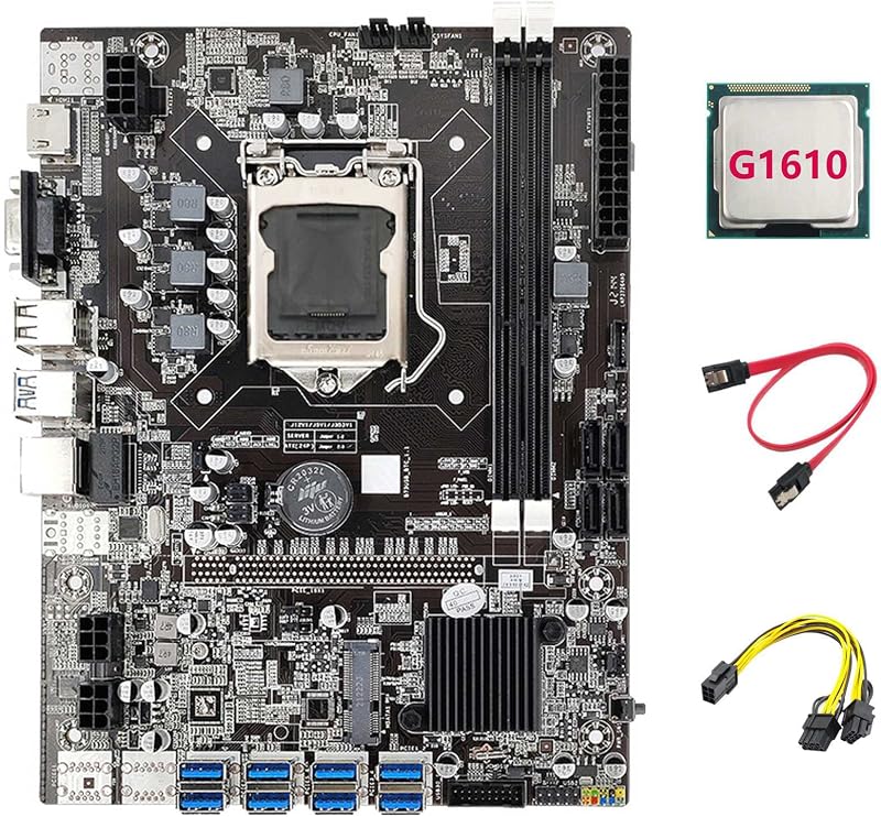 Nicfaky B75 ETH Mining Motherboard 8x PCIe USB Adapter G1610 CPU 6Pin Cable