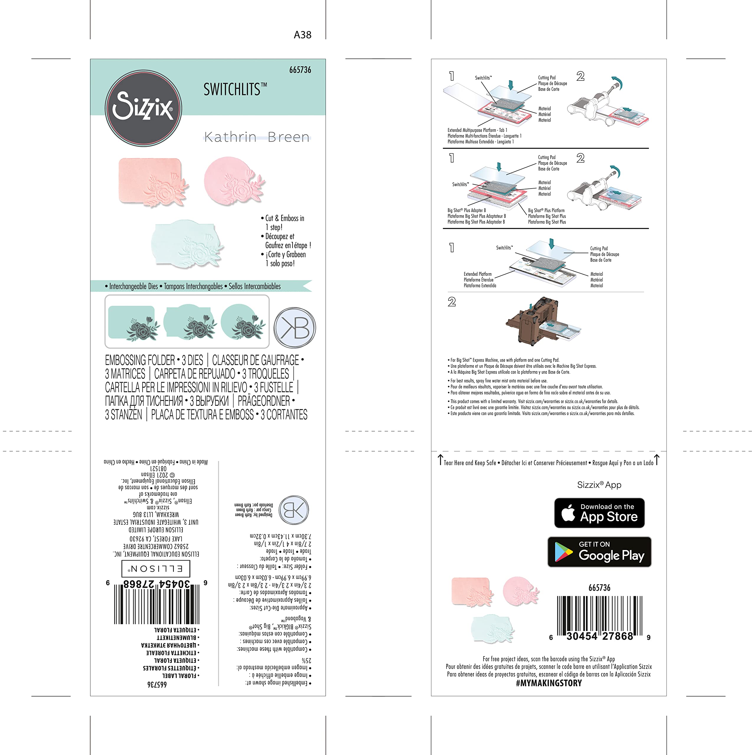 Sizzix Switchlits Embossing Folder Floral Label by Kath Breen, 665736