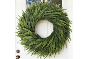 VIERENA 26" Large Christmas Norfolk Pine Wreath - Artificial Christmas Wreaths Faux Pine Needles Fake Green Wreath for Front Door, Wall, Windows, Home,Outdoor,Xmas Decor