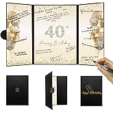 DARUNAXY Black Gold 40th Birthday Party Decorations, Happy 40th Birthday Alternative Signature Guest Book for Men Women 40 Years Old Table Sign Picture Frame Gift 40 Birthday Card Board Party Supplies
