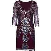 Vijiv 1920s Flapper Dress with 3/4 Sleeve V Neck Squins Cocktail Gatsby Dresses