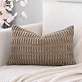 OTOSTAR Corduroy Decorative Throw Pillow Covers 12x20 Inch Super Soft Boho Striped Rectangle Pillow Covers Case Modern Cushion Covers for Sofa Couch Bedroom Car Decor Brown
