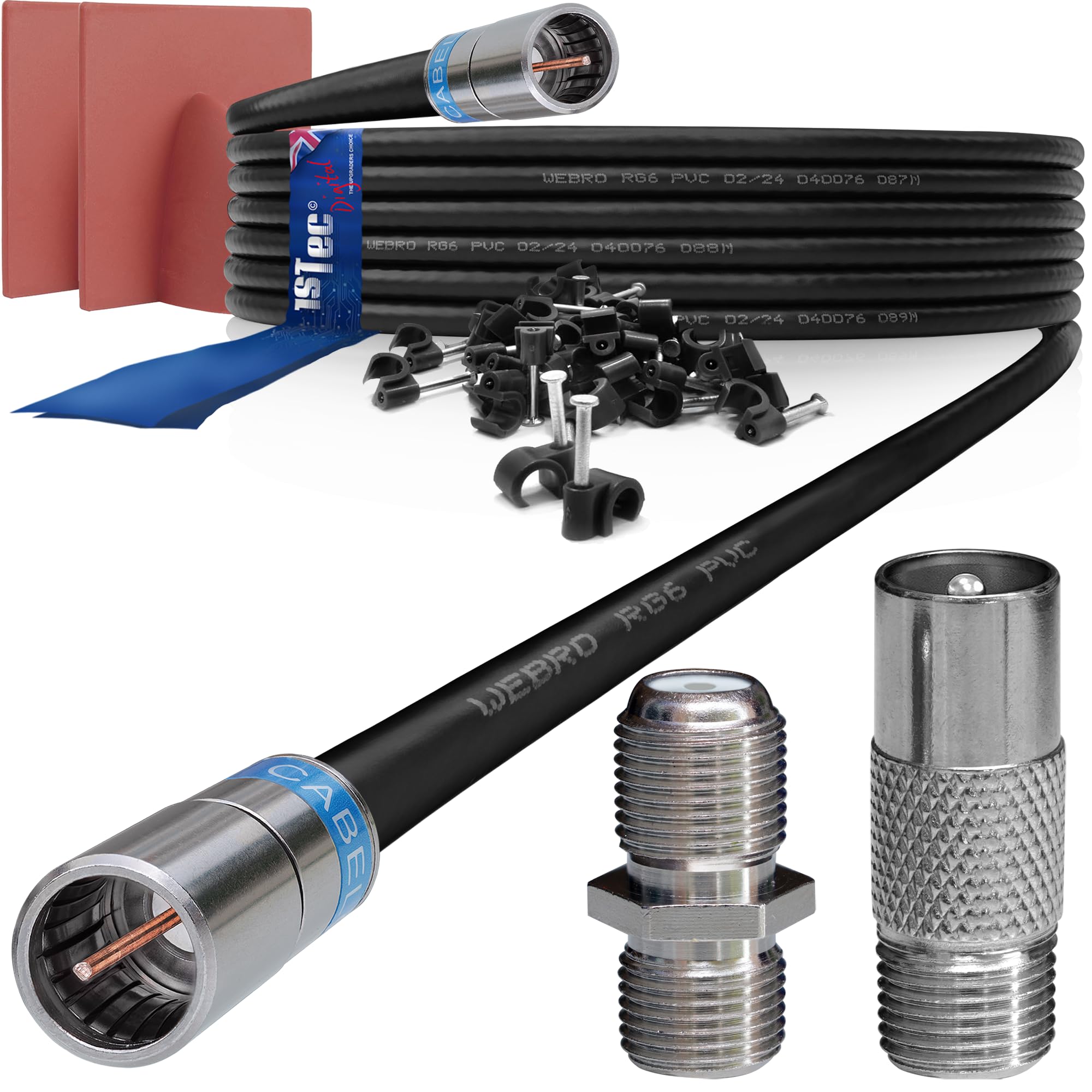 1STec 15m Black Virgin Media Quick Fit Male Push On or Over Female F-connector Technetix Isolator IEC Webro Extension Cable for V6 TIVO Set Top Box VIVID Fibre Super Hub Broadband Modems to 15 Metre — image 1