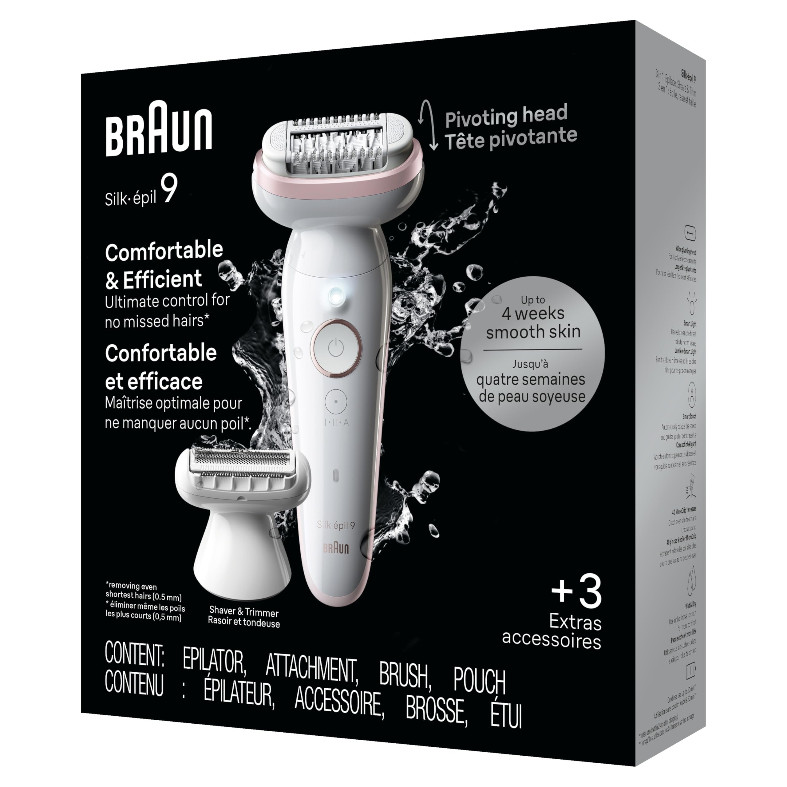 Braun Epilator Silk-épil 9, Hair Removal Device, Women Shaver & Trimmer, Pivoting Head, Wet and Dry Epilator, Includes Shaver Head and Trimmer Comb, SES9-030