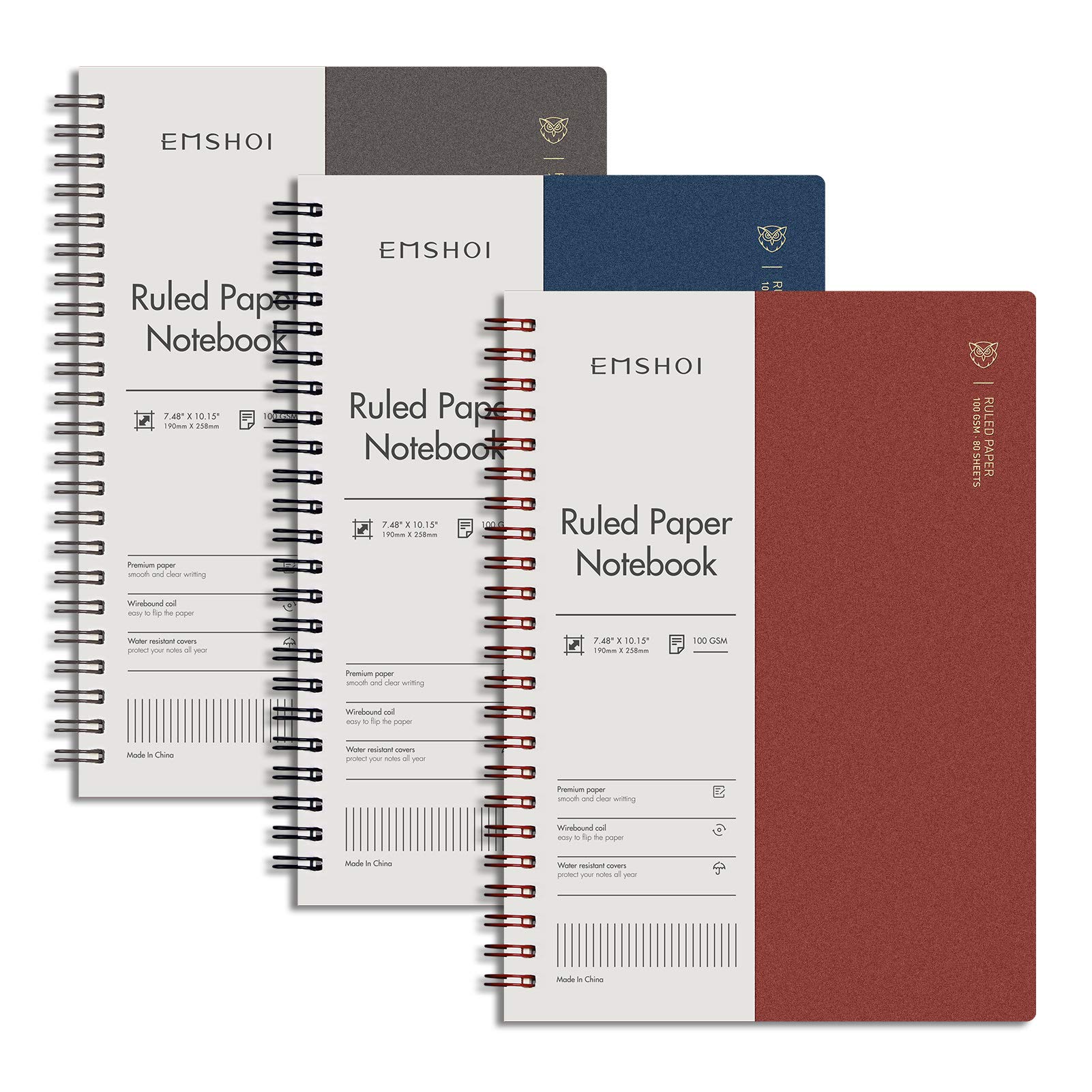 EMSHOI Lined Journal Spiral Notebook 7.48" x