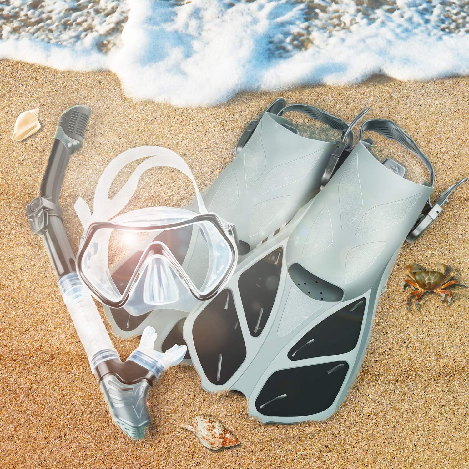 ZEEPORTE Mask Fin Snorkel Set with Adult Snorkeling Gear, Panoramic View Diving Mask, Trek Fin, Dry Top Snorkel +Travel Bags, Snorkel for Lap Swimming : Sports & Outdoors