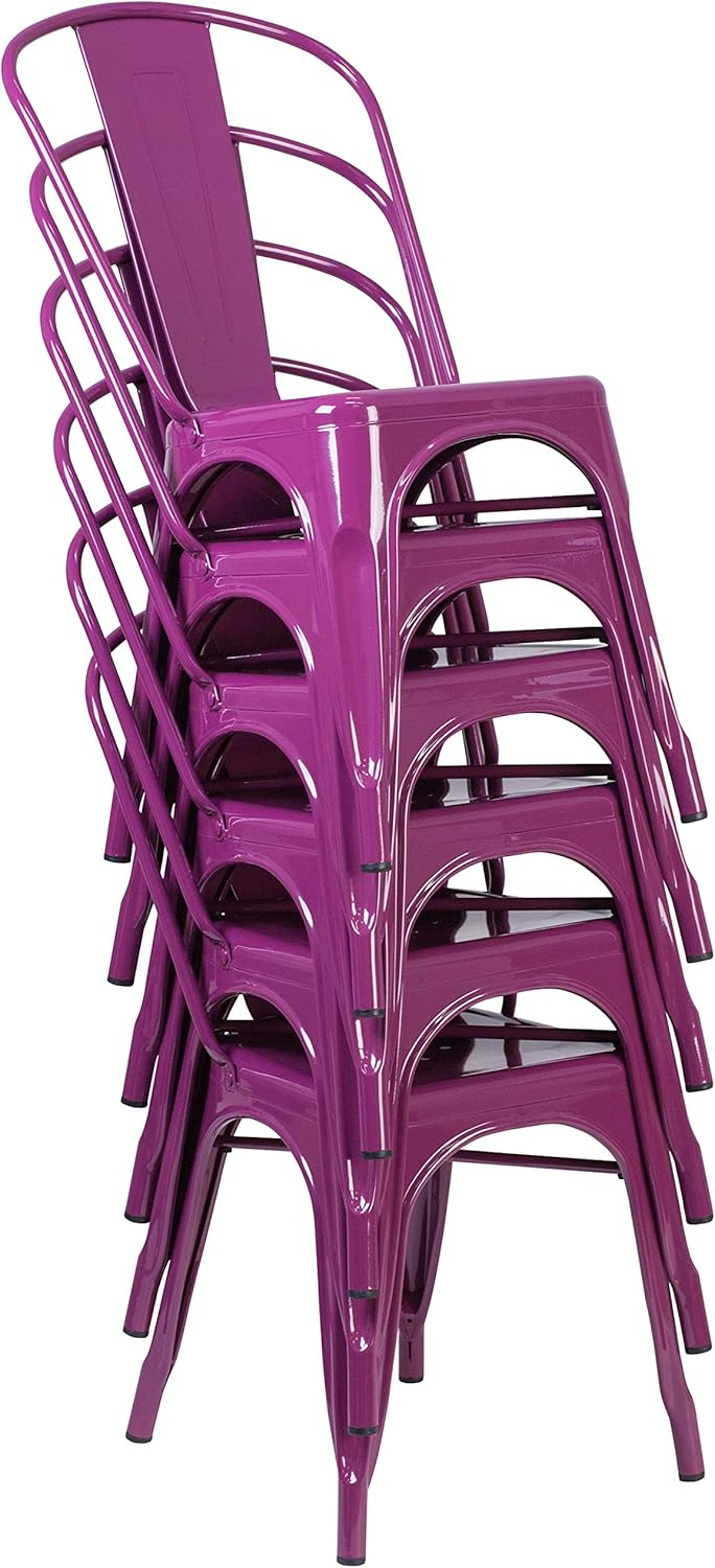 Flash Furniture Commercial Grade Purple Metal Indoor-Outdoor Stackable Chair : Garden & Outdoor