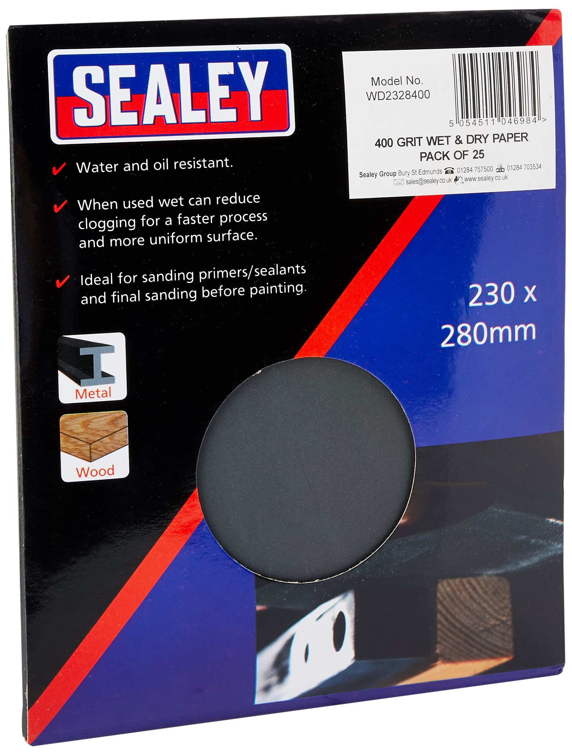 Sealey WD2328400 Wet & Dry Paper 230 x 280mm 400Grit Pack of 25