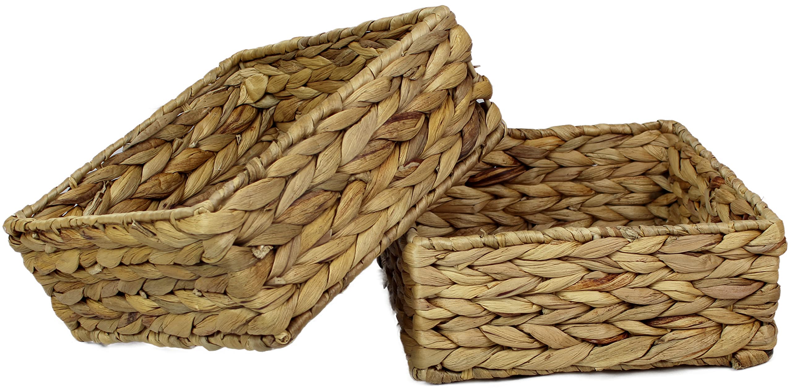 Small Square Water Hyacinth Storage Basket โ Natural Wicker Shelf Organiser for Bathroom, Makeup & Jewellery (Large 22cm, 2 x Basket)