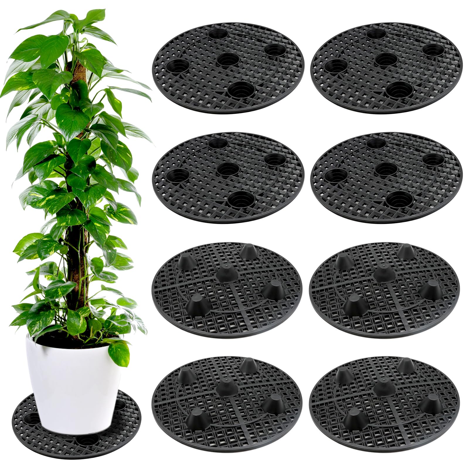 ZOCONE 8 Pcs Heavy Duty Plant Stand - 12'' Elevator for Outdoor & Indoor Plants, Black Plastic Pot Risers