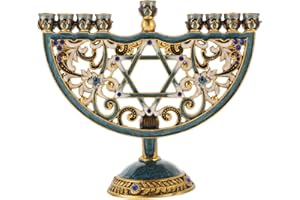 HOMSFOU Retro Decor Hanukkah Menorah Jewish 9 Branch Candlestick Candle Holders Enamel Menorah Candelabra Taper Candle Holder Menorah for Hanukkah Holiday Party Wedding ations