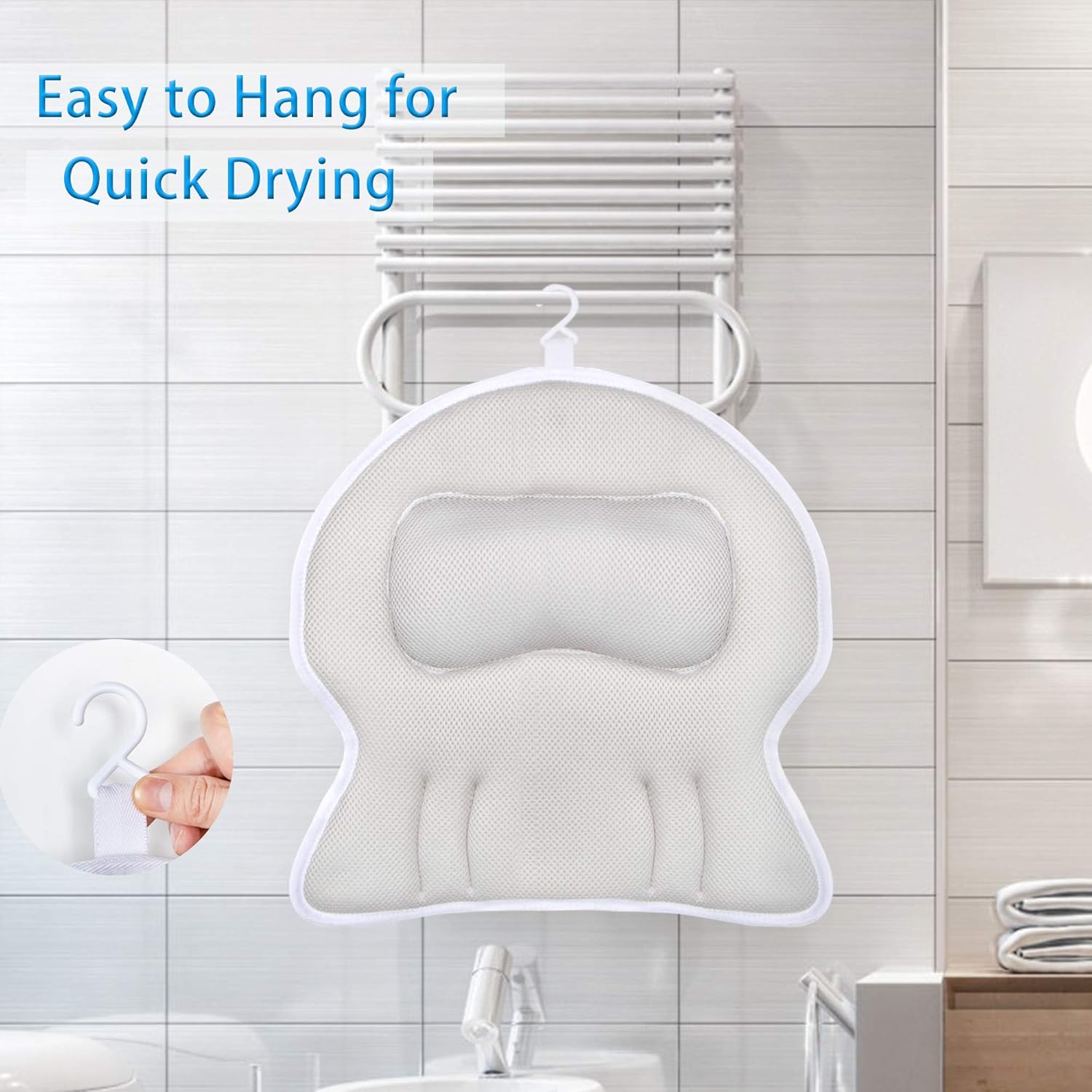 Aisto Bath Pillow for Tub Comfortable 3D Air Mesh Bathtub Pillow for Neck and Back Support Bath Tub Pillow with Strong Suction and Machine Washable Bag Gray : Beauty