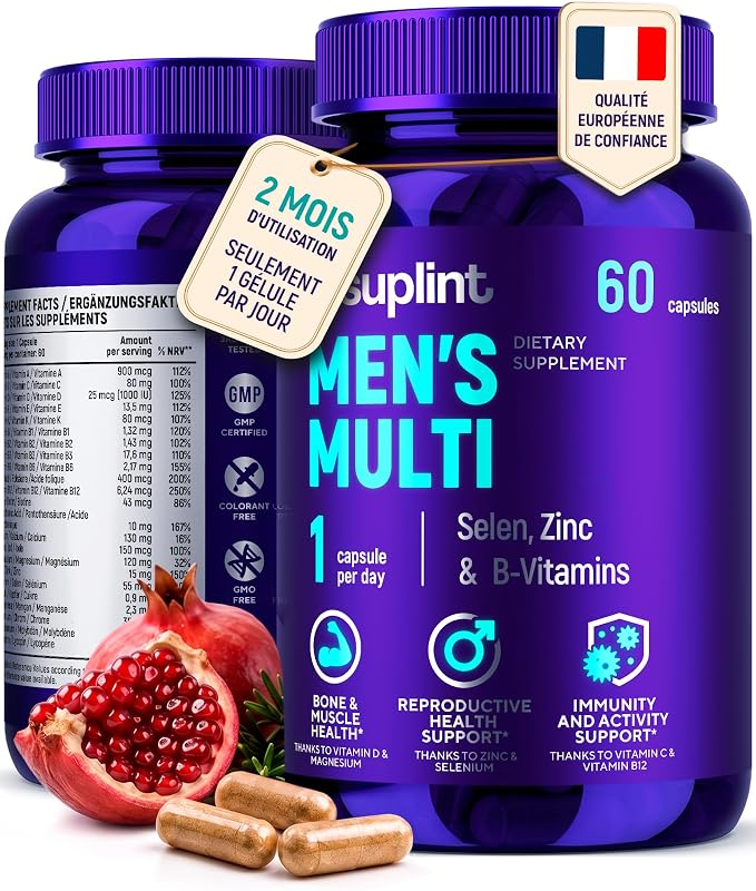 Multivitamines Homme – Vitamines, Minéraux et Compléments – 60 Gélules