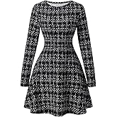 winkbay Women's Houndstooth Long Sleeve Dress Elegant Crew Neck A Line Short Work Dresses Business Casual Outfits