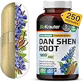 BIO KRAUTER Dan Shen Root Capsules - 1200 mg Strength - 250 Red Sage Caps - Antioxidant Source - Salvia Miltiorrhiza Root - Vegan