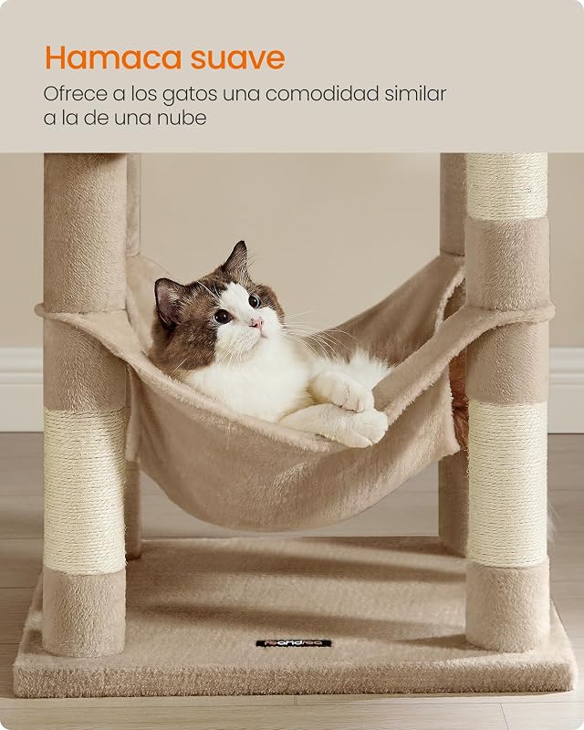 Árbol para Gatos, Altura 137,7cm, Multinivel, 4 Postes Rascadores