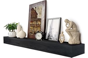 XWNE Fireplace Mantel,72 inch Rustic Wood Floating Mantel Shelves for Electric Fireplaces,Solid Wood Farmhouse Mantle for Over Fireplace (Black, 72x8x6)