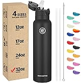 Han's Bottle Sports Water Bottle - 32 Oz, Straw Lid, Leak Proof, Vacuum Insulated Stainless Steel, Double Walled, Thermo Mug,Black