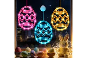 LYUBASA 3 Pack Easter Window Lights Decorations with Timer, Battery Powered Hanging Pink Yellow Blue Lighted Egg Shaped Sucke