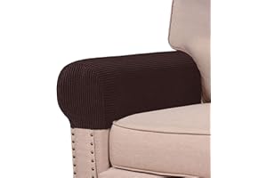 Turquoize Stretch Armrest Covers for Chairs and Sofas Couch Arm Covers for Sofa Spandex Jacquard Armrest Cover Anti-Slip Furniture Protector Washable Armchair Slipcovers for Recliner Set of 2, Brown