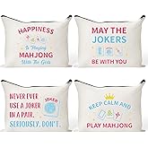 EYxsaxenk Funny Mahjong Makeup Bag - 4Pcs Pink Blue Mahjong Tiles Travel Toiletry Zipper Organizer Cosmetic Bag Pen Purse Pouch for Women Board Game Lover Player Birthday Gifts Travel Organizer Supply