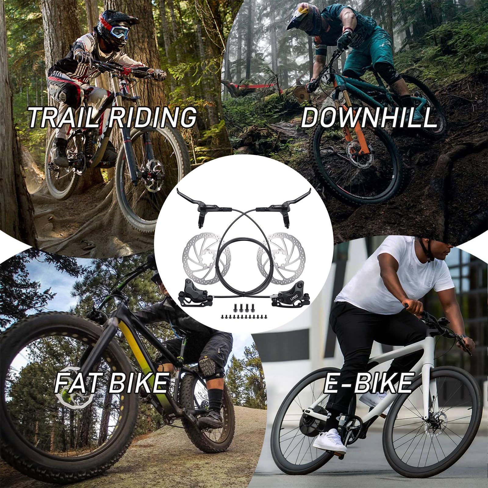 TOBWOLF Upgrade Four-Piston MTB Disc Brake Set, Hydraulic Brakes Kit with 160mm Rotors & Ceramic Brake Pads, Left Front 85cm & Right Rear 145cm Disc Brake Conversion Kit for Mountain Bike E-Bike