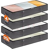 Lifewit 4 Pack 95L Under Bed Storage Bins, Foldable Closet Organizers and Storage Containers,Underbed Storage Bags with Reinf