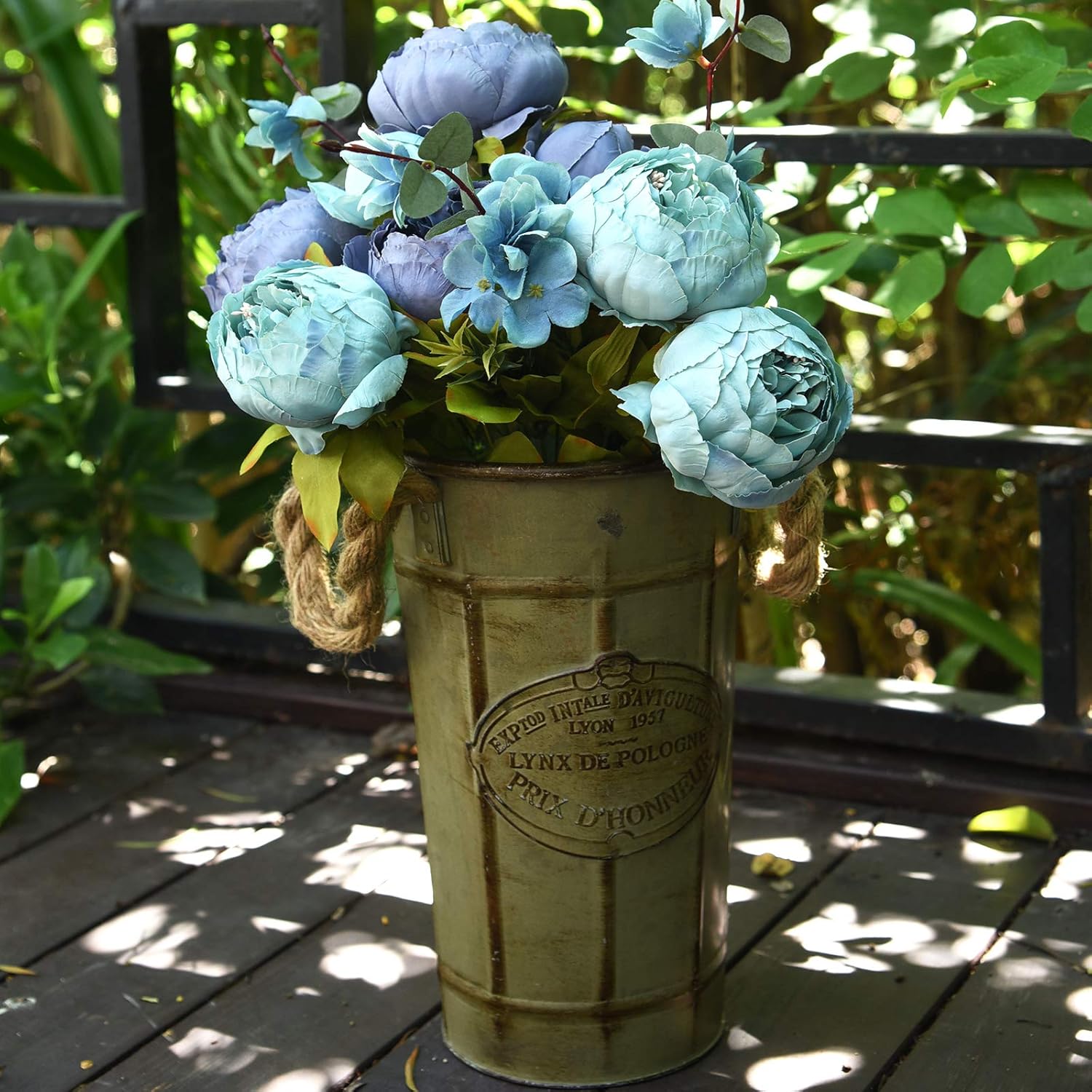 FiveSeasonStuff Mixed Blue Artificial Peony and Hydrangea Bouquet - Image 5