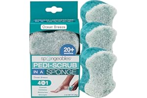 SPONGEABLES Spongables Pedi Scrub Foot Exfoliating 20+ Wash Sponge, Ocean Breeze, 3 Count