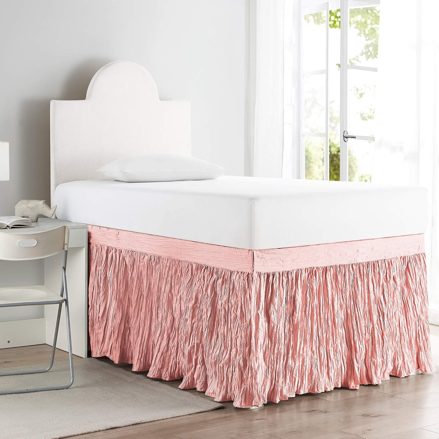 DormCo Crinkle Bed Skirt Twin XL (3 Panel Set) Rose Quartz Home & Kitchen