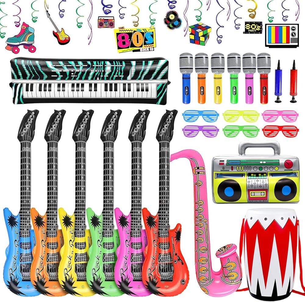 Okabay 32pc Inflatable Instruments Party Props Guitar Mic Sax Piano Drum Boom