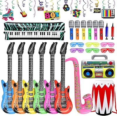 Okabay 32pc Inflatable Instruments Party Props Guitar Mic Sax Piano Drum Boom