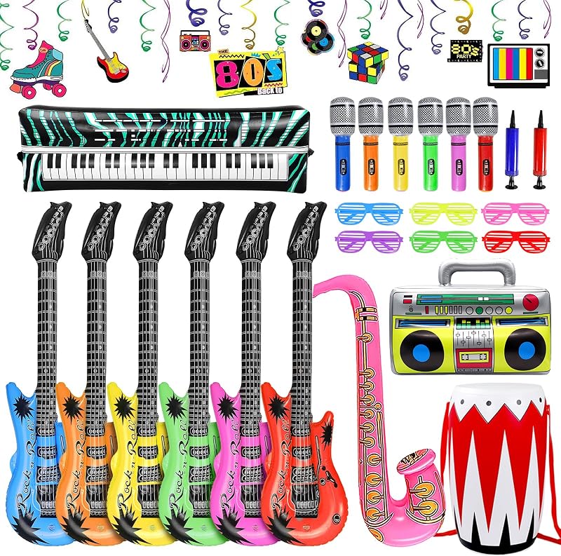 Okabay 32pc Inflatable Instruments Party Props Guitar Mic Sax Piano Drum Boom