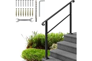 Metty Metal Handrails for Outdoor Steps - 1 to 4 Step Rails - Wrought Iron Railing, Indoor, Outdoor Stair Railing - Hand Rails for Indoor Stairs, Outdoor Handrail, Easy Install Stair Handrail, Black