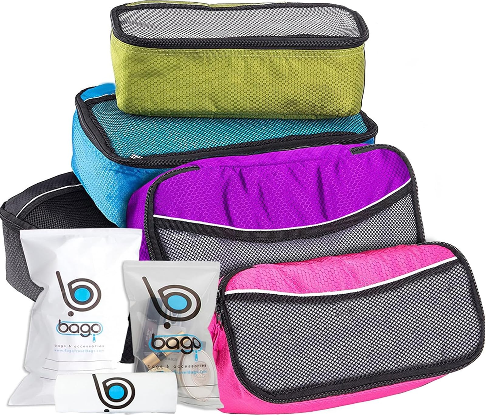 bago 8 Pcs Packing Cubes For Travel - 5 Packing Cube with 3 ZipLock Bags - Travel Cubes to Get Maximum Storage, Save Time & Effort to Pack - Happy Traveling (BlackBluePurpGreenPink) — image 1