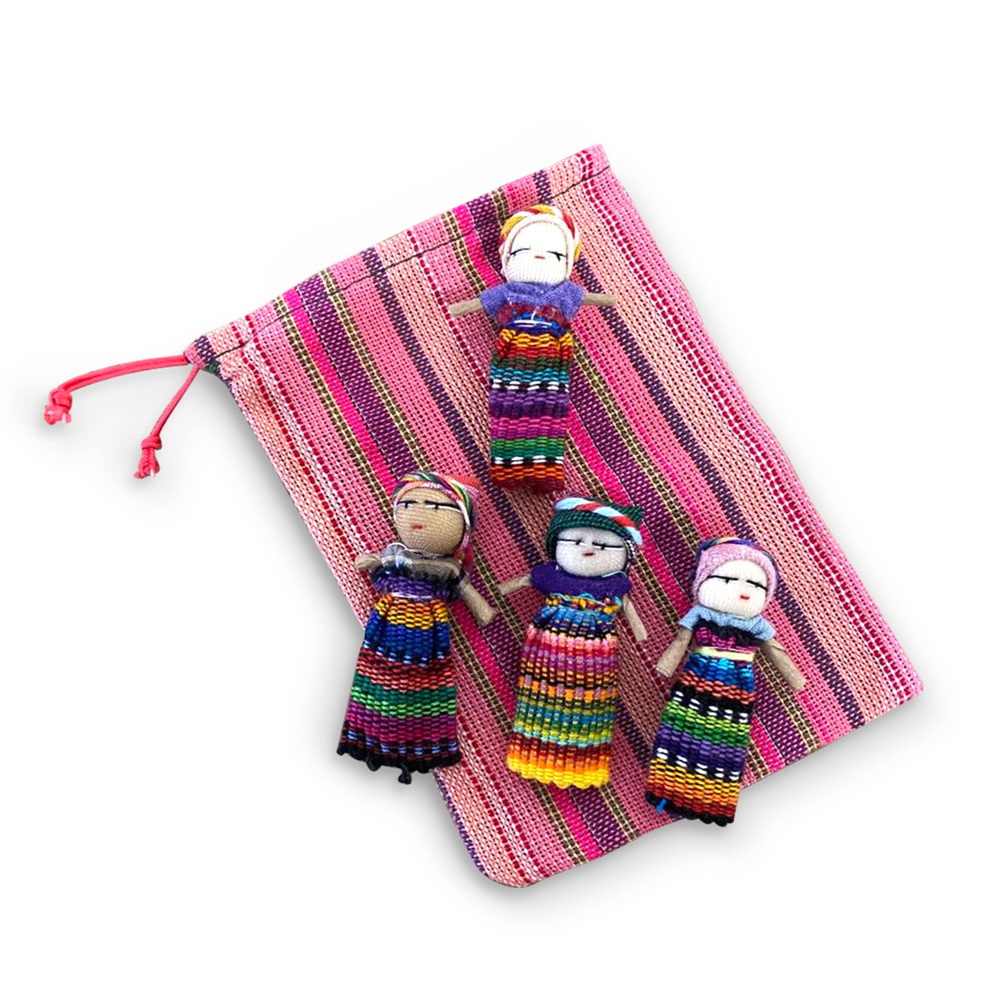 Thorness Set of 4 Guatemalan Handmade Worry Dolls with Storage Bag | Worry Dolls for Kids & Adults | Anxiety Management