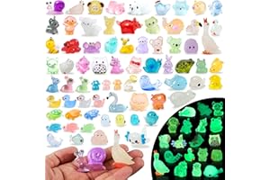 BIGWAVES 72pcs Mini Resin Animals Glow in The Dark, Luminous Tiny Resin Animals, Hide Garden Aquarium, Luminous Miniature Farm Ocean Figures, Aquarium for Micro Fairy Garden Landscape Accessories