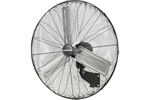 KEN BROWN 30 Inch Industrial Oscillating Wall Mount Fan - 7497 CFM High Velocity, Heavy Duty Metal Construction, 2 Speed Settings, Black