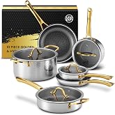Gold Titanium Cookware set,Hammered Titanium pans for cooking with Lids | 10PC,Nonstick, Non-Toxic, Titanium Surface, Luxury Gold Finish, Oven Safe, Induction Compatible, Kitchen Gift