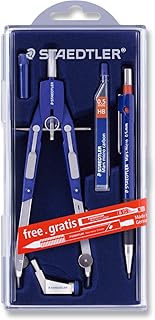 Staedtler Mars Comfort 552 01 PR1 Zirkel, Schnellverstellzirkel, auswechselbare Nadel, Schenkel abknickbar, Durchmesser Zeichenkreis: 350 mm, Länge: 170 mm, Bonuspack mit Druckbleistift und Feinminen