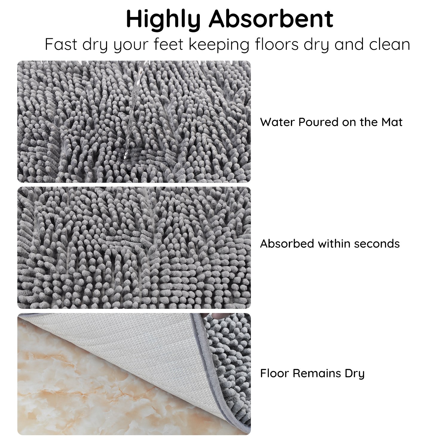 Ciaoed Alfombra de Ducha Gris Fibra de Poliéster Suave Shaggy Agua Absorbente Antideslizante Alfombra de La Casa de Baño