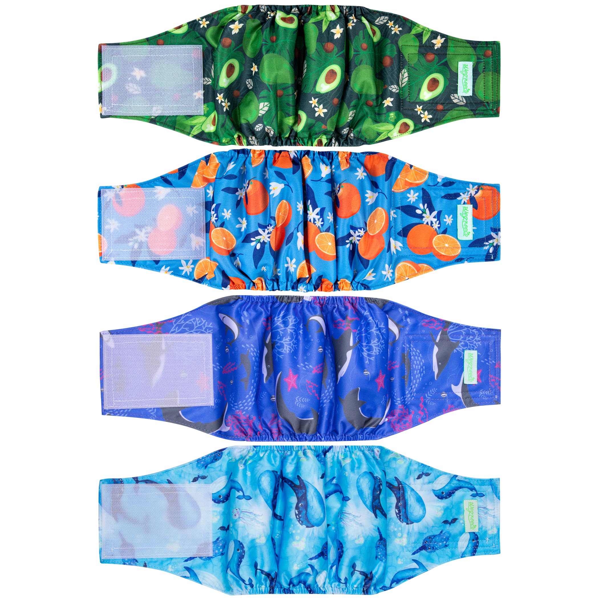 Photo 1 of wegreeco Belly Bands for Male Dogs, (4 Pack) of Washable Male Dog Diapers, Super Absorbent Dog Belly Band (Fruit, Adventure, Small)