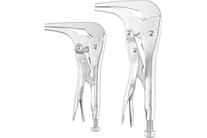 MAXPOWER 2PCS 90 Degree Offset Long Nose Locking Pliers 7 inch and 11 inch