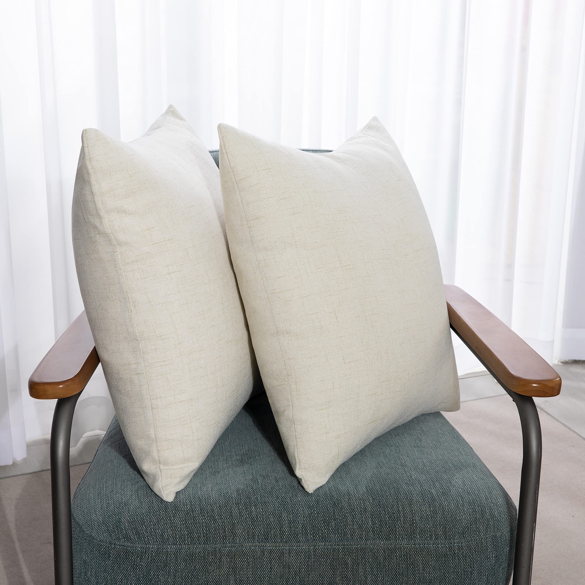 Deconovo Cushion Covers Cream, Set of 2 Faux LinenTexture Throw Pillow Cases, Square Pillow Cover for Bedroom with Invisible Zipper, 20x20 Inch