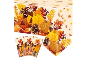 PARTY GREETING 3 Pieces Fall Disposable Tablecloth Decoration Fall Theme Plastic Table Cover Autumn Pumpkin Maple Leave Table Cloth Thanksgiving Pumpkin Tablecover for Autumn Harvest Party Supplies Favors