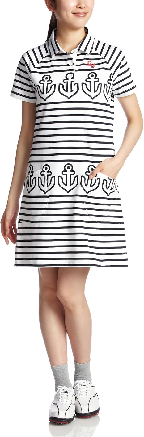 Amazon パーリーゲイツ Pearly Gates Pearly Gates イカリ ボーダー プリント ワンピース 055 030 030 White 2 L ゴルフシャツ 通販