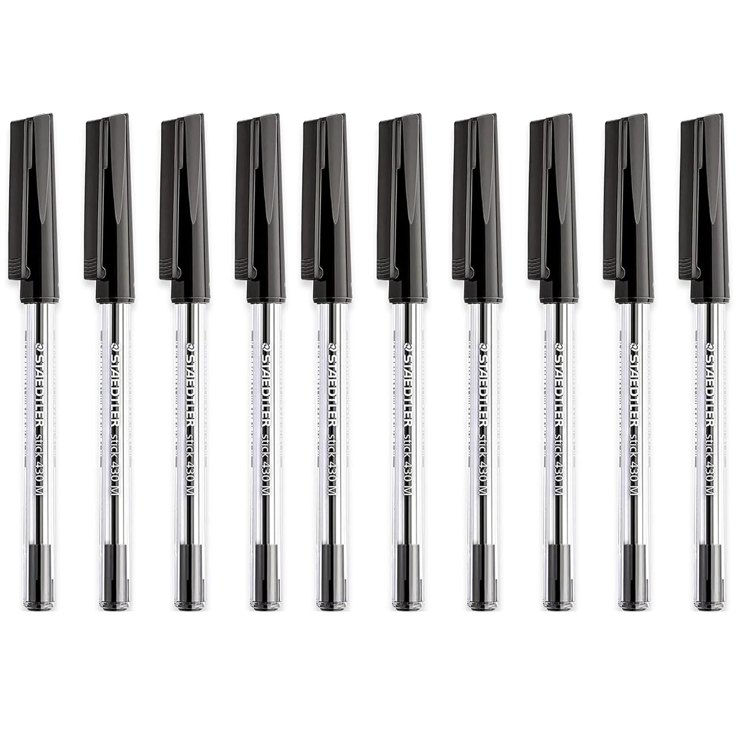 STAEDTLER Medium 0.5mm 430 M Stick Ballpoint Pens Writing Pen Smooth - Black Ink (10)