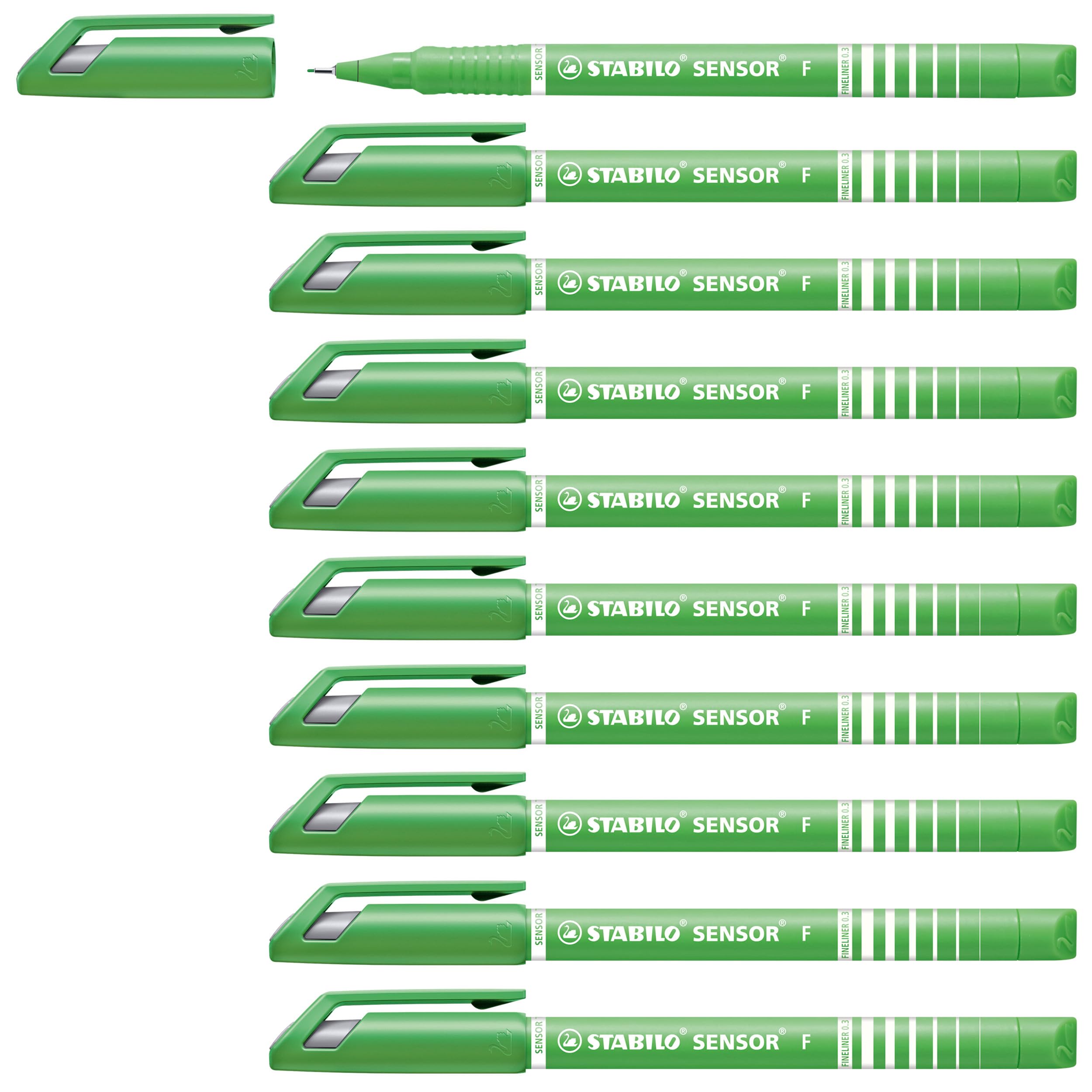 STABILO SENSOR fine - Fineliner with Cushioned F-Tip - Pack of 10 - Light Green