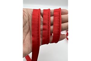 PEPPERLONELY 5 Yards 12mm (1/2 Inch) Polyester Satin Bias Piping Type, Bias Type with Cord, Piping Trim with Cord, Lip Cord Trim for Sewing Clothing Upholstery Trimming - Red