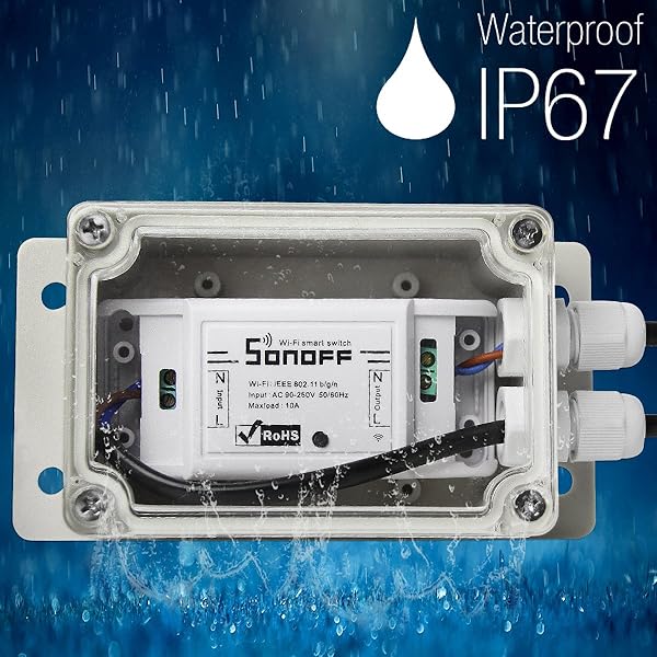 Sonoff Basic Inteligente Interruptor Inalambrico de Control Remoto WIFI Conmutador Smart Switch para Alexa Amazon Echo Echo Dot y Amazon Tap IP66 Estuche Estanco